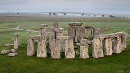 The ancient Neolithic monument of Stonehenge near Amesbury is viewed from a hot air balloon on September 7, 2016 in Wiltshire, England.