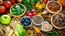 Well balanced vegetarian food background. High resolution 42Mp studio digital capture taken with SONY A7rII and Zeiss Batis 40mm F2.0 CF lens