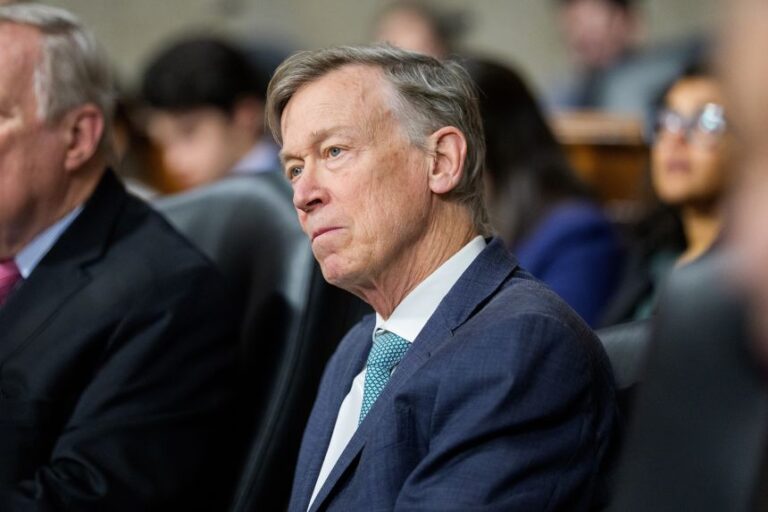 Sen. John Hickenlooper listens to testimony during a public forum on the violent use of force by Department of Homeland Security agents, at the Dirksen Senate Office Building in Washington, DC, on February 3.
