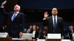 WASHINGTON, DC - MARCH 04: (L-R) Minnesota Gov. Tim Walz, Minnesota Attorney General Keith Ellison are sworn in as they testify during a House Oversight and Government Reform Committee hearing in the U.S. Capitol Building on March 04, 2026 in Washington, DC.