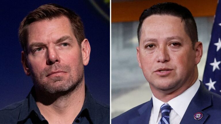 Former Reps. Eric Swalwell, left, and Tony Gonzales.