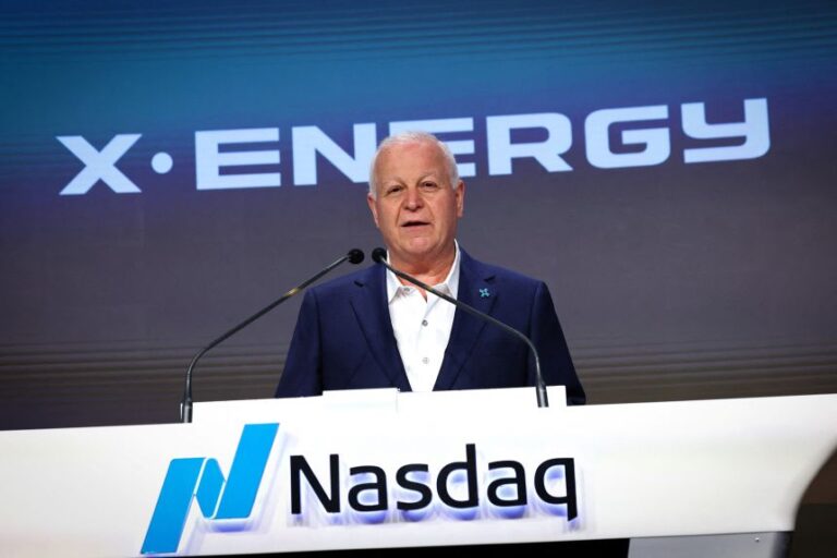 Kamal Ghaffarian, founder and chairman of X-Energy, speaks before ringing the opening bell at the Nasdaq Market site in New York, on April 24, 2026.