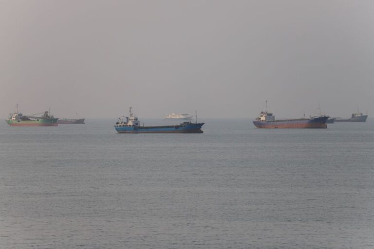 Vessels in the Strait of Hormuz near the beach of Bandar Abbas, Iran, on Sunday.