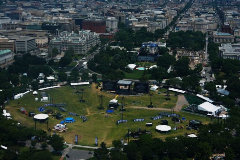 The arena for the UFC Freedom 250 fights on the South Lawn of the White House and related events at the Ellipse are pictured in Washington, Thursday, June 11, 2026.