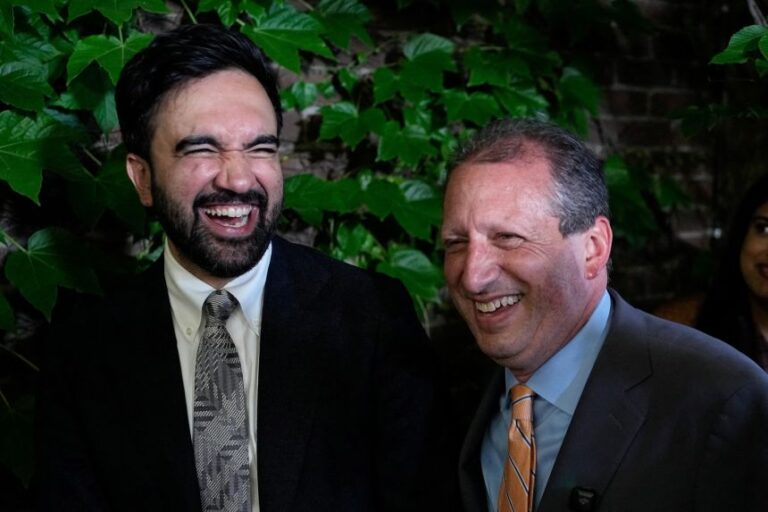 Brad Lander, candidate for New York’s 10th Congressional District and New York City Mayor Zohran Mamdani, attend a watch party after winning the primary elections in Brooklyn, New York, U.S., June 23, 2026.