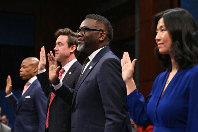 New York City Mayor Eric Adams, Denver Mayor Michael Johnston, Chicago Mayor Brandon Johnson and Boston Mayor Michelle Wu are sworn in during a House Committee on Oversight and Government Reform hearing titled