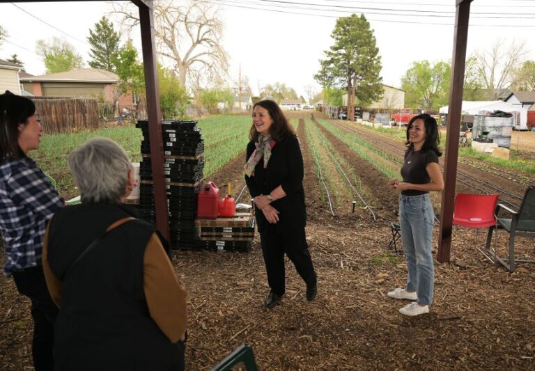 Rep. Diana DeGette, center, visits a food security nonprofit in Denver, on April 9.