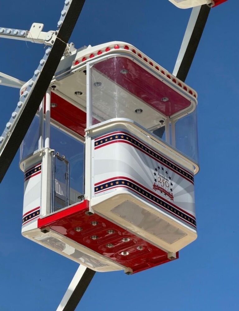 A close up of the Ferris wheel at the Great American State Fair.