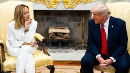 US President Donald Trump and Prime Minister of Italy Giorgia Meloni during a Bilateral meeting in the Oval Office of the White House on Thursday April 17, 2025.