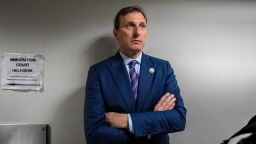 Rep. Dan Goldman stands at the US immigration court in Manhattan, New York, on October 23, 2025.