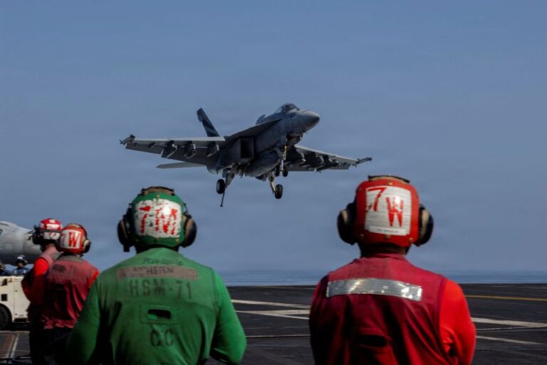 An F/A-18E Super Hornet prepares to land on the USS Abraham Lincoln on March 2, 2026.