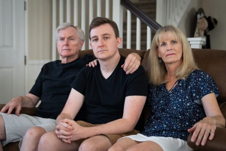 Tony Martin, left; Chris Martin; and Mary McGonigle-Martin, at their home in Murrieta, California, on March 26.