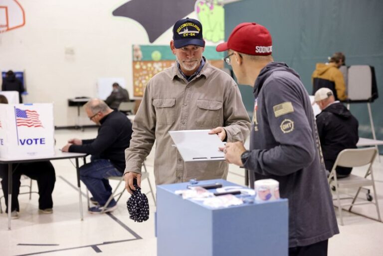 Independent US Senate candidate Dan Osborn votes in the 2024 US presidential election on Election Day at the Upchurch Elementary School in Omaha, Nebraska, November 5, 2024.
