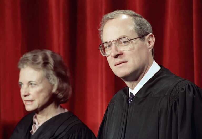 Justice Anthony Kennedy, the newest member of the Supreme Court, and Justice Sandra Day O'Connor, are shown on April 15, 1988, in Washington, at the Supreme Court during a picture taking session.