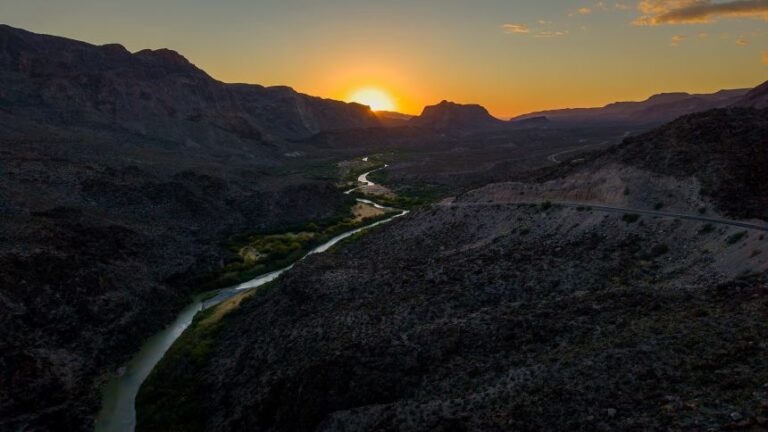 The Rio Grande divides the United States, right, and Mexico while flowing alongside Texas' Big Bend Ranch State Park, near Lajitas, Texas, on April 10.
