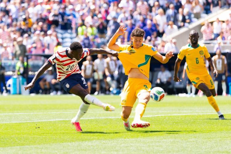 Folarin Balogun of the United States shoots during the FIFA World Cup 2026 Group D match between USA and Australia in Seattle, Washington, on June 19, 2026.