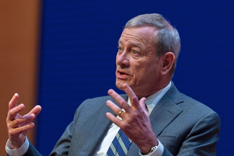 Chief Justice John Roberts speaks to the Georgetown Law School graduating class in Washington, DC, on May 12, 2025.