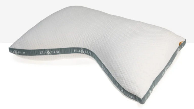 Eli & Elm's Side Sleeper Pillow (Memory Foam Fill) against a gray and white background