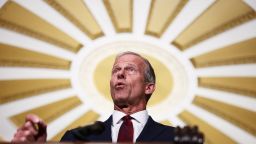 Senate Majority Leader John Thune speaks as Senate Republican leaders hold a press conference following their weekly policy lunch on Capitol Hill, on June 2.