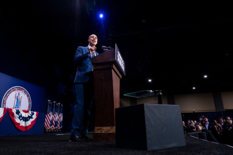 Jay Jones, Democratic attorney general nominee for Virginia, during an election night event at the Greater Richmond Convention Center in Richmond, Virginia, on November 4, 2025.