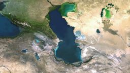 A satellite image of the Caspian Sea.