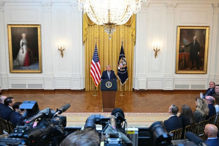 US President Donald Trump addresses the nation from the East Room of the White House in Washington, DC on July 16, 2026.
