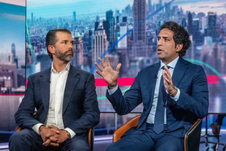 Donald Trump Jr. and 1789 Capital founder Omeed Malik during a Bloomberg Television interview in New York, on July 15, 2025.