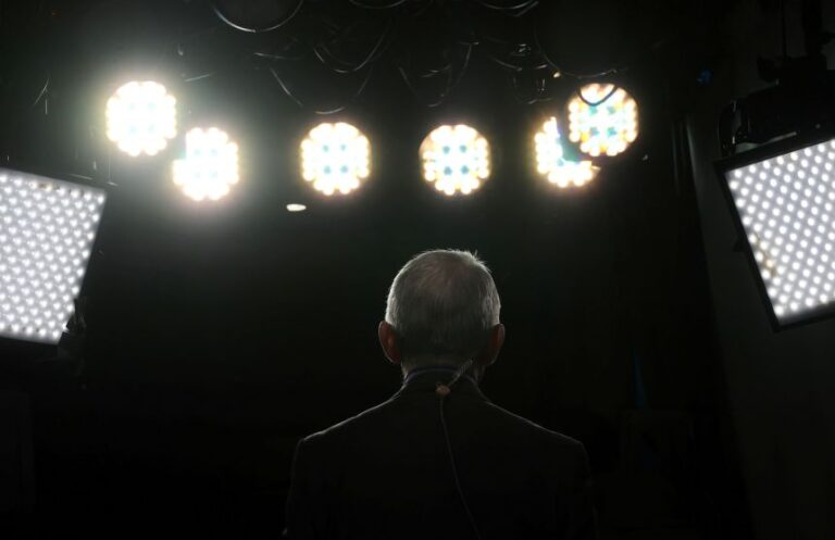 Anthony Fauci gives television interviews about the Trump administration’s response to the coronavirus outbreak, at the White House in Washington, March 12, 2020.