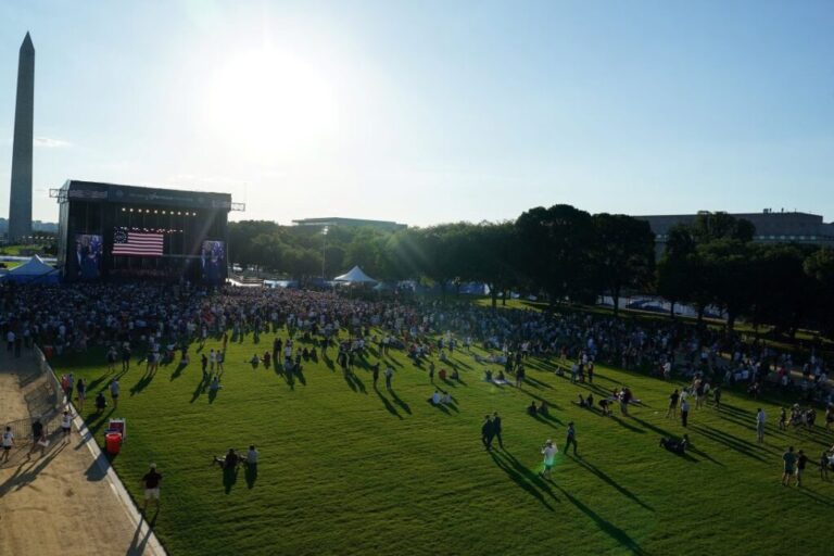 People attend a rally kicking off the Great American State Fair marking the 250th anniversary of independence, on the National Mall June 24.