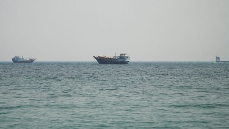 Vessels at the Strait of Hormuz as seen from Musandam, Oman, on July 12, 2026.
