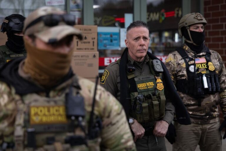 US Border Patrol official Gregory Bovino and a group of immigration agents stop at a gas station in Minneapolis, on January 13.