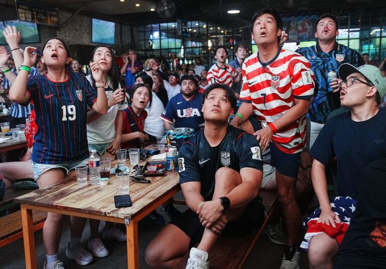 Team USA fans during a watch party in Houston on Wednesday, July 1, 2026.