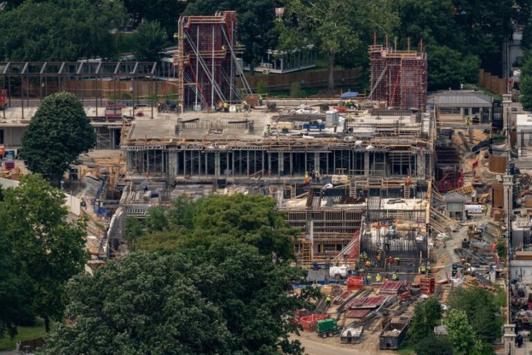 Construction on President Donald Trump's White House ballroom is seen on July 14.