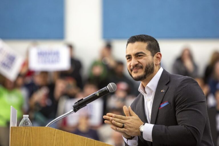US Senate candidate Dr. Abdul El-Sayed speaks at Senator Bernie Sanders 'Fighting Oligarchy' rally, on May 3, 2026.