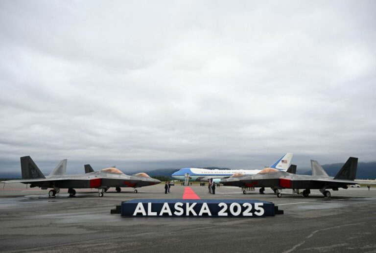 Joint Base Elmendorf-Richardson in Anchorage, Alaska, on August 15, 2025, ahead of a meeting between President Donald Trump and Russian President Vladimir Putin.