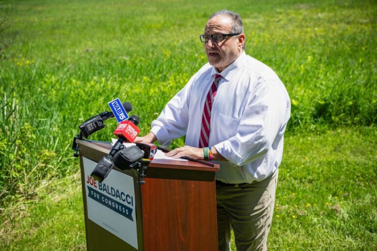 Maine state Sen. Joe Baldacci speaks during a news conference on high gas prices in Bangor on June 8.