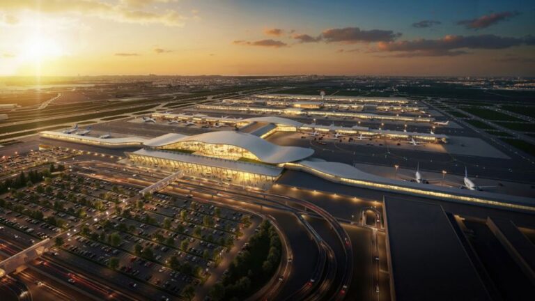 A rendering of the north facade of the renovated airport.