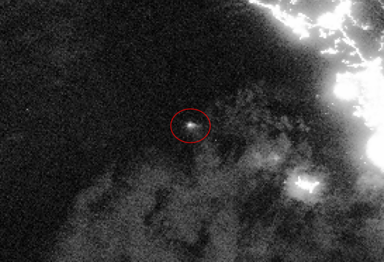 Satellite imagery appears to show Saudi oil tanker, Encelia, on fire after being struck in the Red Sea.