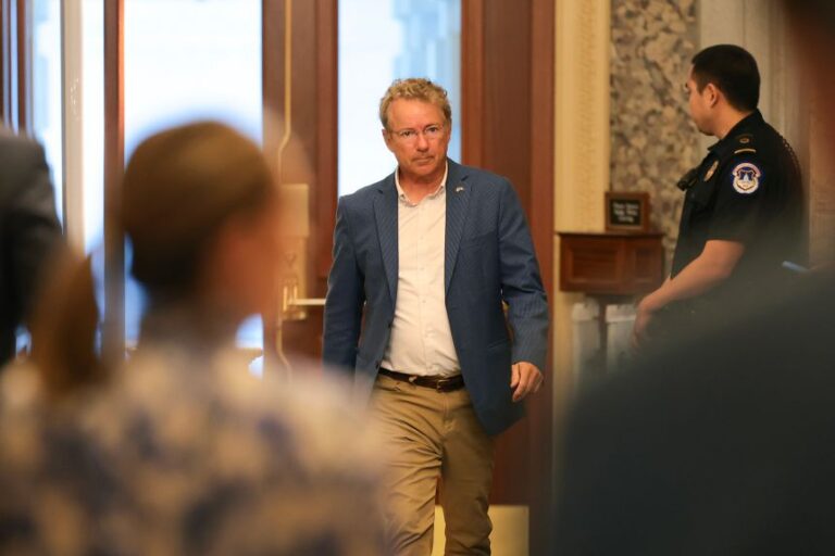 Sen. Rand Paul arrives for a vote in the US Capitol Building on July 13, 2026 in Washington, DC.