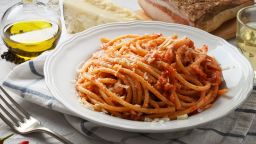 Five-ingredient Bucatini all'Amatriciana can be a perfect dinner for one.