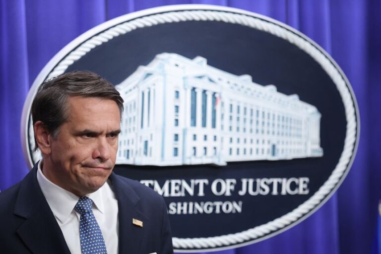 US Attorney General Todd Blanche listens to a reporter's question during a press conference at the Department of Justice June 11, in Washingon, DC.