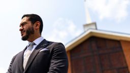 Democratic US Senate candidate Abdul Al-Sayed speaks to reporters following a Sunday service at New Bethel Missionary Church in Pontiac, Michigan, on Sunday, July 26.