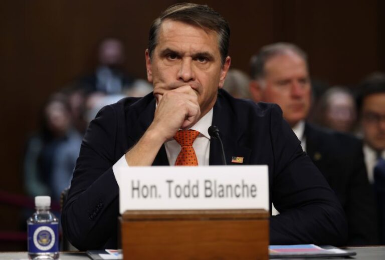 Acting Attorney General Todd Blanche appears at his confirmation hearing in front of the Senate Judiciary Committee on Capitol Hill on Wednesday in Washington, DC.