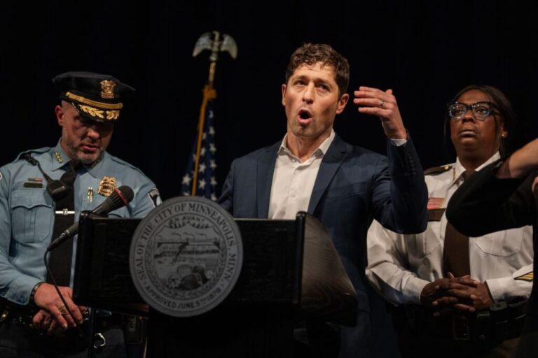 Minneapolis Mayor Jacob Frey speaks at a news conference on January 7.
