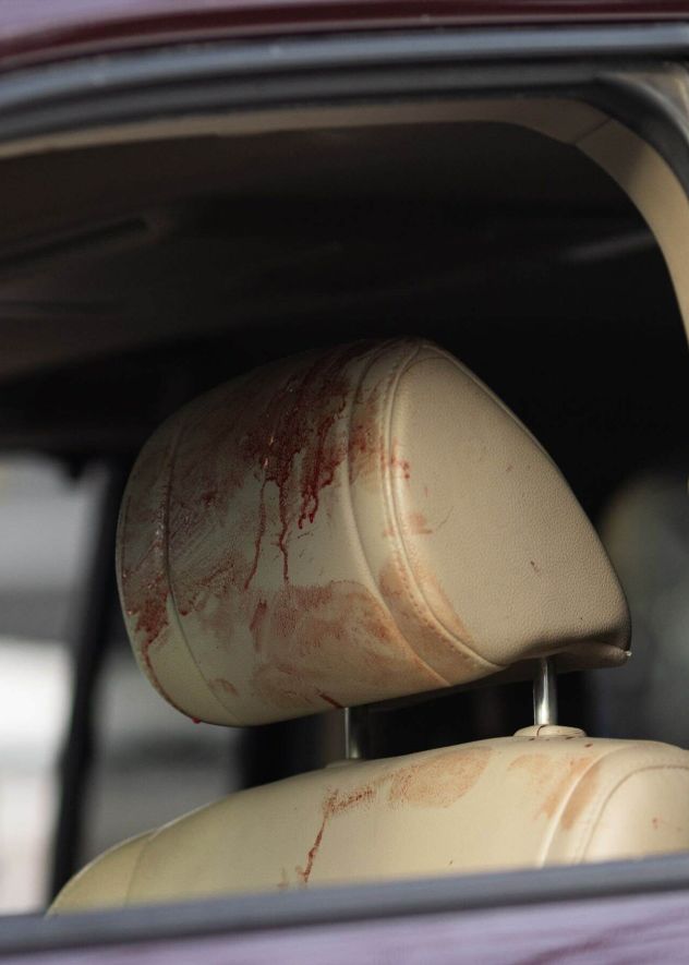 Blood is seen on the headrest of Renee Good's car, after she was shot by a federal immigration agent in Minneapolis on January.