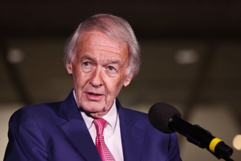 Sen. Ed Markey speaks during the ICE Out for Good Protest at the US Customs and Border Protection Office in Washington, DC, on January 13.