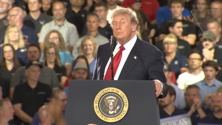 <p>During an appearance in Milford, Michigan on July 27, President Donald Trump kept returning to his inaccurate description of Democrats as communists.</p>