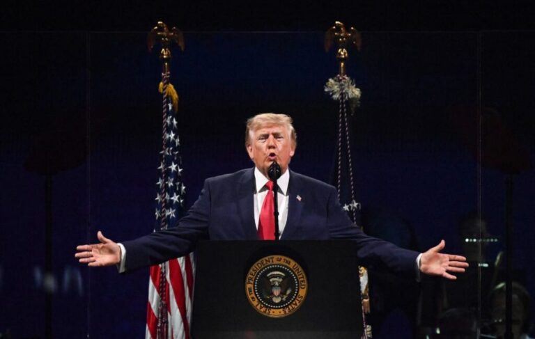 President Donald Trump speaks during the