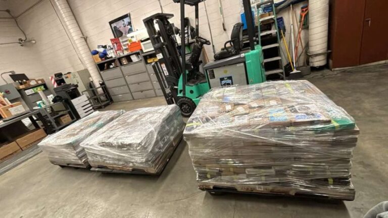 Crates with bags of cocaine seized by US authorities, in an unknown location, as a cross-border drug tunnel between US and Mexico was discovered, in this screengrab taken from a handout video obtained by Reuters on June 2, 2026.