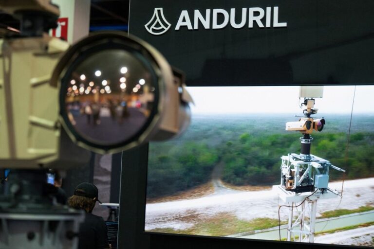 Anduril's booth at the Border Security Expo in Phoenix, Arizona, on May 6.